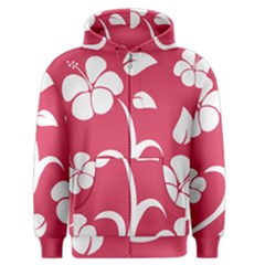 Pink Hawaiian Flower White Men s Zipper Hoodie by Mariart