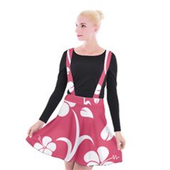 Pink Hawaiian Flower White Suspender Skater Skirt