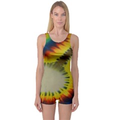 Red Blue Yellow Green Medium Rainbow Tie Dye Kaleidoscope Opaque Color One Piece Boyleg Swimsuit by Mariart