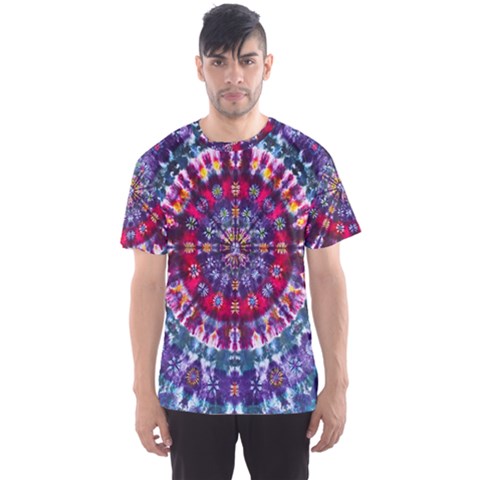 Red Purple Tie Dye Kaleidoscope Opaque Color Men s Sports Mesh Tee by Mariart