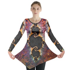 The Eye Of Julia, A Rainbow Fractal Paint Swirl Long Sleeve Tunic  by jayaprime