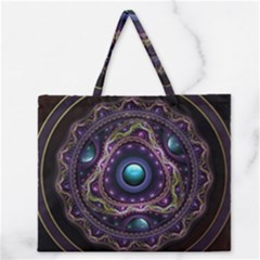 Beautiful Turquoise And Amethyst Fractal Jewelry Zipper Large Tote Bag by jayaprime