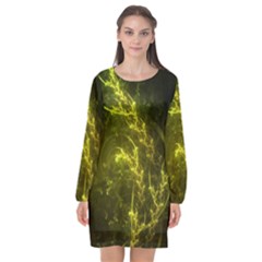 Beautiful Emerald Fairy Ferns In A Fractal Forest Long Sleeve Chiffon Shift Dress  by jayaprime