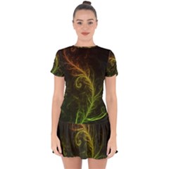 Fractal Hybrid Of Guzmania Tuti Fruitti And Ferns Drop Hem Mini Chiffon Dress by jayaprime