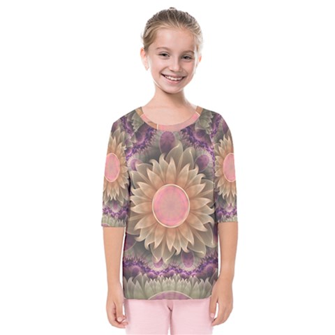 Pastel Pearl Lotus Garden Of Fractal Dahlia Flowers Kids  Quarter Sleeve Raglan Tee by jayaprime