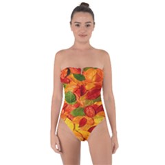 Leaves Texture Tie Back One Piece Swimsuit