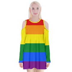 Pride Rainbow Flag Velvet Long Sleeve Shoulder Cutout Dress by Valentinaart
