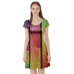 Colourful Wood Painting Short Sleeve Skater Dress by BangZart