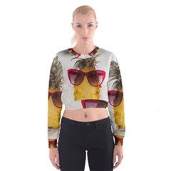 Pineapple With Sunglasses Cropped Sweatshirt by LimeGreenFlamingo