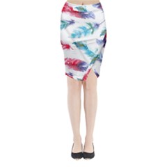 Watercolor Feather Background Midi Wrap Pencil Skirt by LimeGreenFlamingo