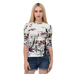 Pink Flower Ink Painting Art Quarter Sleeve Tee