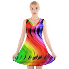 Colorful Vertical Lines V-neck Sleeveless Skater Dress by BangZart