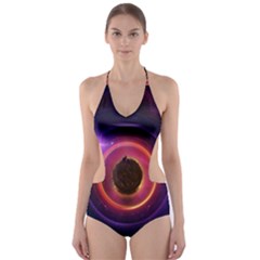 The Little Astronaut On A Tiny Fractal Planet Cut-out One Piece Swimsuit by jayaprime