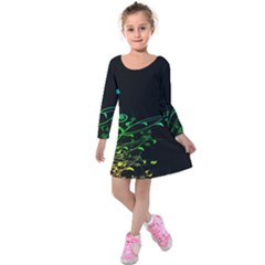 Abstract Colorful Plants Kids  Long Sleeve Velvet Dress by BangZart