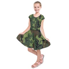 Military Camouflage Pattern Kids  Short Sleeve Dress by BangZart