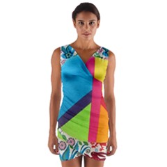 Peace Sign Animals Pattern Wrap Front Bodycon Dress by BangZart