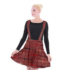 Rust Red Zig Zag Pattern Suspender Skater Skirt by BangZart