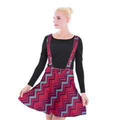 Red Turquoise Black Zig Zag Background Suspender Skater Skirt