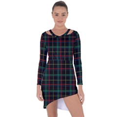 Tartan Plaid Pattern Asymmetric Cut-out Shift Dress