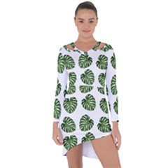 Leaf Pattern Seamless Background Asymmetric Cut-out Shift Dress