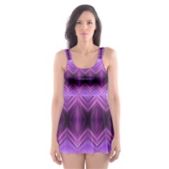 Purple Pink Zig Zag Pattern Skater Dress Swimsuit by BangZart