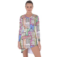 A Village Drawn In A Doodle Style Asymmetric Cut-out Shift Dress by BangZart