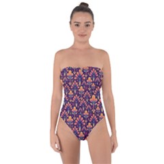 Abstract Background Floral Pattern Tie Back One Piece Swimsuit