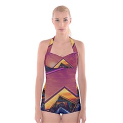 The Rainbow Bridge Of A Thousand Fractal Colors Boyleg Halter Swimsuit  by jayaprime