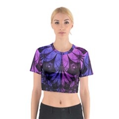 Beautiful Lilac Fractal Feathers Of The Starling Cotton Crop Top by jayaprime