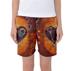 Steampunk, Heart With Gears, Dragonfly And Clocks Women s Basketball Shorts by FantasyWorld7