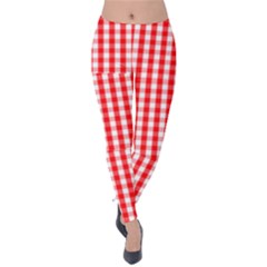 Christmas Red Velvet Large Gingham Check Plaid Pattern Velvet Leggings