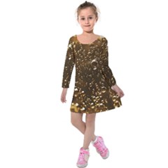 Festive Bubbles Sparkling Wine Champagne Golden Water Drops Kids  Long Sleeve Velvet Dress