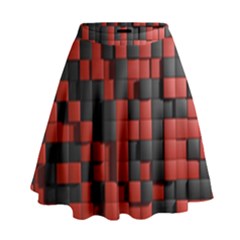 Black Red Tiles Checkerboard High Waist Skirt by BangZart