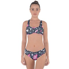 Oriental Style Floral Pattern Background Wallpaper Criss Cross Bikini Set