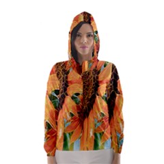 Sunflower Art  Artistic Effect Background Hooded Wind Breaker (women) by BangZart