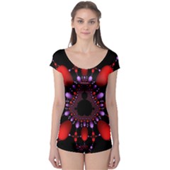 Fractal Red Violet Symmetric Spheres On Black Boyleg Leotard  by BangZart