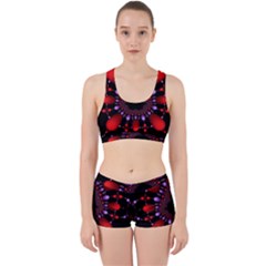 Fractal Red Violet Symmetric Spheres On Black Work It Out Sports Bra Set by BangZart