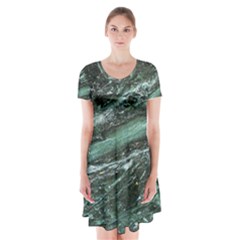 Green Marble Stone Texture Emerald  Short Sleeve V-neck Flare Dress by paulaoliveiradesign