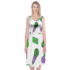 Green Music Pattern Midi Sleeveless Dress by TheLimeGreenFlamingo