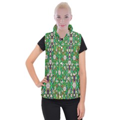 Pearl Flowers In The Glowing Forest Women s Button Up Puffer Vest by pepitasart