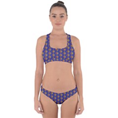 Blue Geometric Losangle Pattern Cross Back Hipster Bikini Set