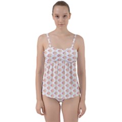 Geometric Losangle Pattern Rosy Twist Front Tankini Set