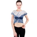 Blue Chinese Dragon Crew Neck Crop Top View1