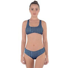 Blue Sparkly Sequin Texture Criss Cross Bikini Set