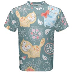 Cute Cat Background Pattern Men s Cotton Tee by BangZart