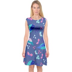 Birds And Butterflies Capsleeve Midi Dress