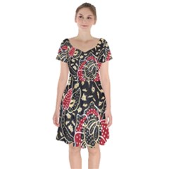 Art Batik Pattern Short Sleeve Bardot Dress