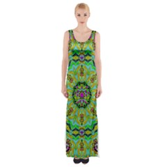 Golden Star Mandala In Fantasy Cartoon Style Maxi Thigh Split Dress by pepitasart