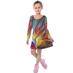 Fractal Bird Of Paradise Kids  Long Sleeve Velvet Dress by WolfepawFractals