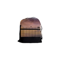 Small Bird Over Fence Backlight Sunset Scene Drawstring Pouches (xs)  by dflcprints